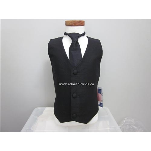 Poly-silk  Vest & Necktie Set - black