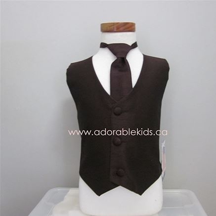 Poly silk Vest & Neck tie Set - Chocolate Brown