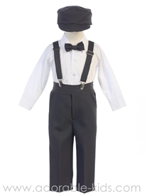 Boys Suspender Suit Set - CHARCOAL