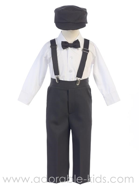 Boys Suspender Suit Set - CHARCOAL