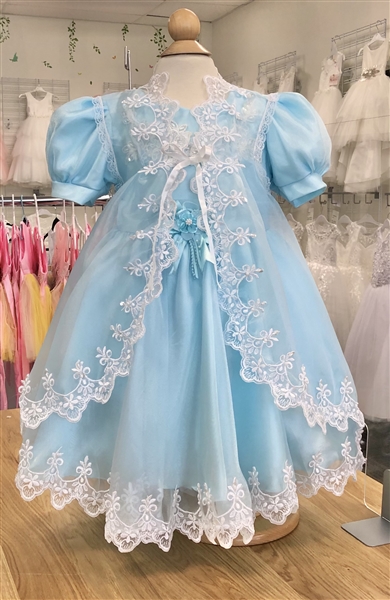Caroline Organza Girls Dress: Pale Blue