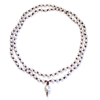 Japa Mini Mala Freshwater Pearl and Leather Necklace White
