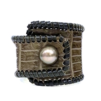 Metairie Tahitian Pearl and Alligator Hide Cuff Bracelet