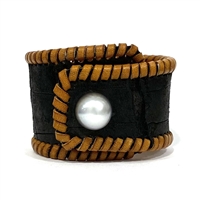 Metairie Tahitian Pearl and Alligator Hide Cuff Bracelet