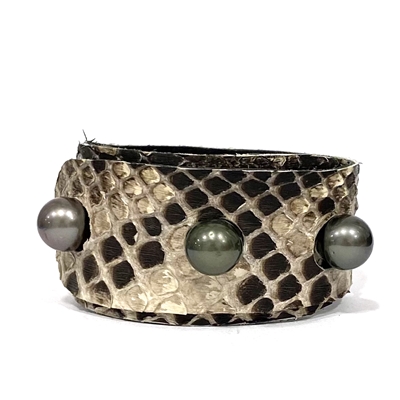 Lafayette Tahitian Pearl and Snakeskin Cuff Bracelet