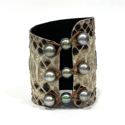 Wendy Mignot New Orleans Tahitian Pearl and Snakeskin Cuff Bracelet