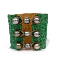 Wendy Mignot New Orleans Tahitian Pearl and Alligator Hide Cuff Bracelet