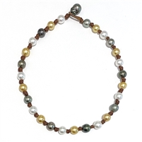 Wendy Mignot All-Around Tahitian Pearl and South Sea Pearl Leather Tri-Color Necklace