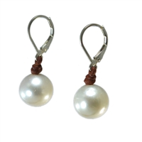 Wendy Mignot Coastal Single Freshwater Pearl and Leather Earrings White