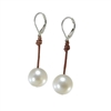 Wendy Mignot Coastal Single Freshwater Pearl and Leather Earrings White