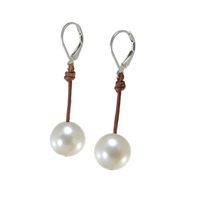 Wendy Mignot Coastal Single Freshwater Pearl and Leather Earrings White