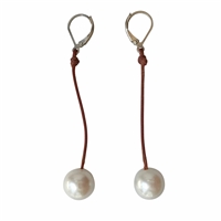 Wendy Mignot Coastal Single Freshwater Pearl and Leather Earrings White II