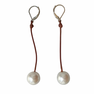 Wendy Mignot Coastal Single Freshwater Pearl and Leather Earrings White II