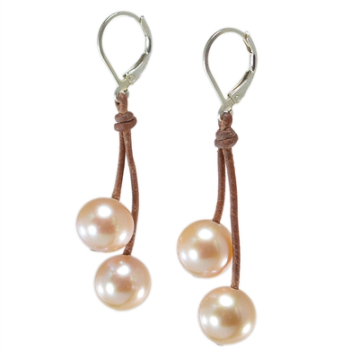 Fine Pearls and Leather Jewelry by Designer Wendy Mignot Cherries Freshwater Earrings Blush