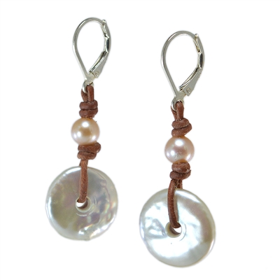 photo of Wendy Mignot Dreamcatcher Pearl and Leather Earrings with Multicolor Accent
