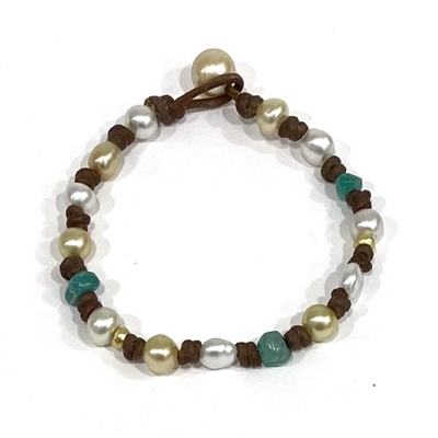 South Sea White and  Gold Pearl and Emerald Gigi All Around Bracelet by Violet Mignot