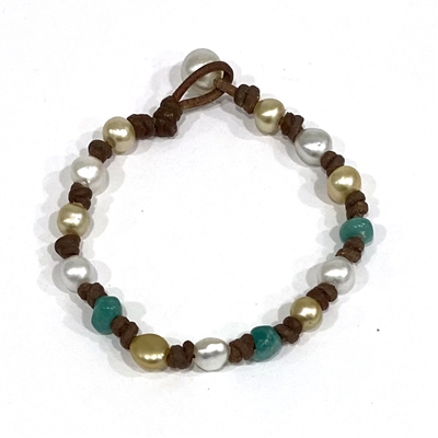 South Sea White and  Gold Pearl and Emerald Gigi All Around Bracelet by Violet Mignot