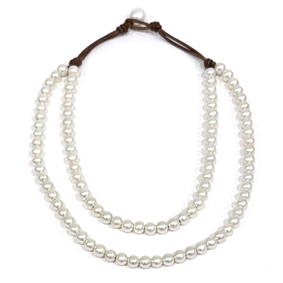 photo of Wendy Mignot Freshwater Pearl and Leather Classic Double Strand Necklace