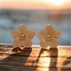 Fine Pearls and Leather Jewelry by Designer Wendy Mignot Hibiscus Flower Conch Shell Pearl Stud Earrings