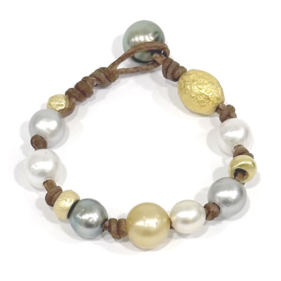 photo of Wendy Mignot Golden Gypsy South Sea Pearl and Tahitian Pearl and Leather Bracelet 2