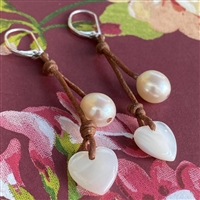 photo of Wendy Mignot Amour Heart Freshwater Pearl and Leather Cherries Earrings