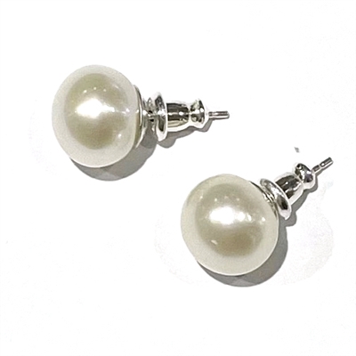 Eloise Button Pearl Stud Earrings 10mm White