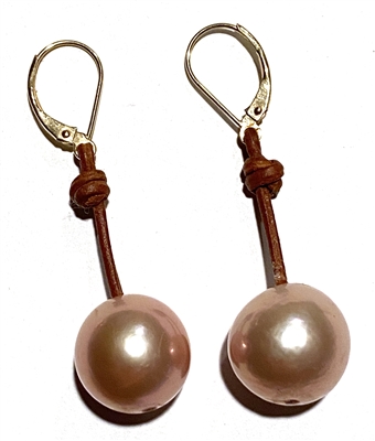 photo of Wendy Mignot Rosie A+ Freshwater Pearl and Leather Earrings Blush-1"