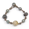 photo of Wendy Mignot Combarbalita Stone Tahitian Pearl and Leather with Chalcedony Stone Tom Morgan Bracelet