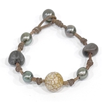photo of Wendy Mignot Combarbalita Stone Tahitian Pearl and Leather with Chalcedony Stone Tom Morgan Bracelet