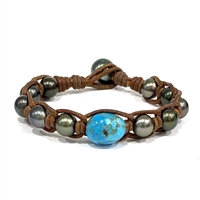 photo of Wendy Mignot Mover and Shaker Tahitian Pearl and Leather with Turquoise Bracelet