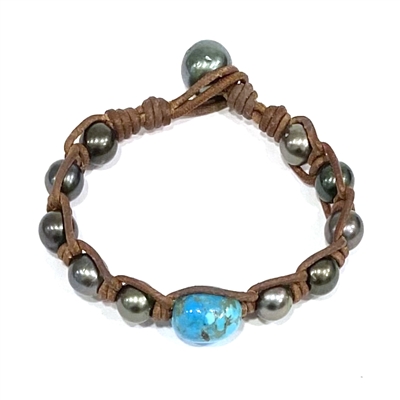 The Mover and Shaker Tahitian Pearl and Leather Bracelet by Wendy Mignot