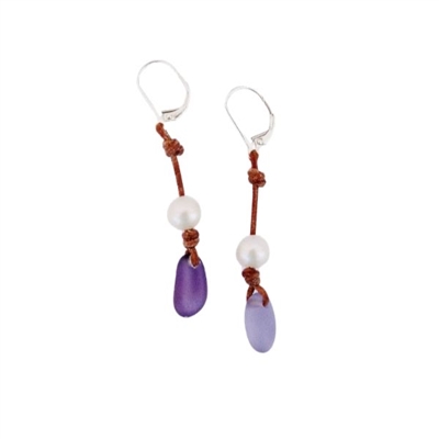 photo of Wendy Mignot Coastline LizBeth Freshwater Pearl and Leather Earrings - Purple