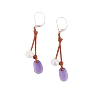photo of Wendy Mignot Coastline Cherries Freshwater Pearl and Leather Earrings - Purple