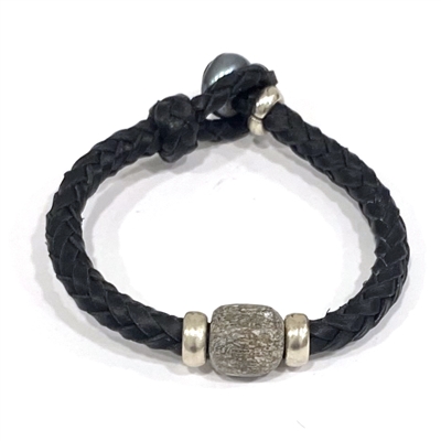 photo of Wendy Mignot Dinosaur Bone Bead and Leather Bracelet with Sterling Silver Accents