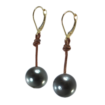photo of Wendy Mignot Bora Bora Single Tahitian Pearl and Leather Earrings I