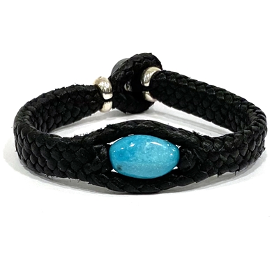 photo of Wendy Mignot Laredo Turquoise and Tahitian Pearl and Leather Braided Bracelet with Silver Accents 1