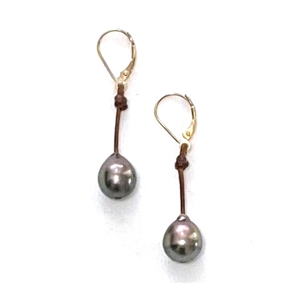 photo of Wendy Mignot Tahitian Pearl and Leather Lizette Earrings