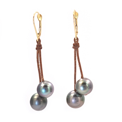 photo of Wendy Mignot Cherries Black Tahitian Pearl and Leather Earrings