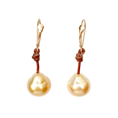 Fine Pearls and Leather Jewelry by Designer Wendy Mignot South Sea Gold Single Earrings I