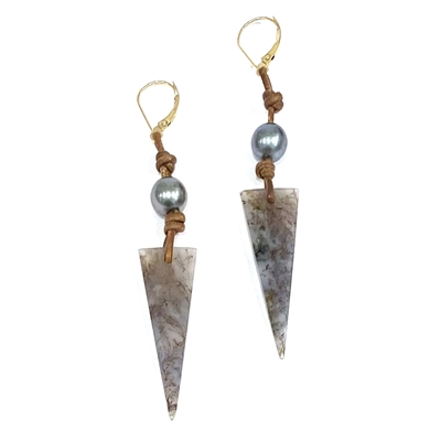 photo of Wendy Mignot Labradorite and Tahitian Pearl and Leather Earrings