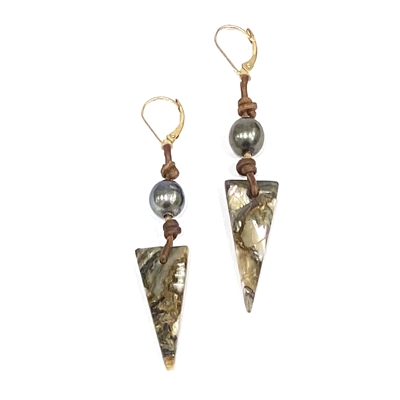 photo of Wendy Mignot Abalone Shell and Tahitian Pearl and Leather Earrings