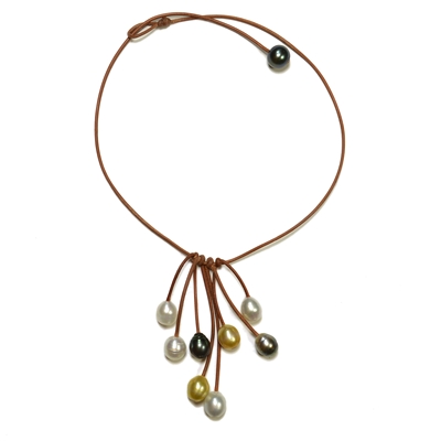 Fine Pearls and Leather Jewelry by Designer Wendy Mignot Parasol Eight South Sea and Tahitian Necklace