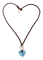 photo of Wendy Mignot Freshwater Pearl and Leather Braided Necklace with Larimar Heart