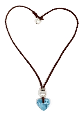 photo of Wendy Mignot Freshwater Pearl and Leather Braided Necklace with Larimar Heart