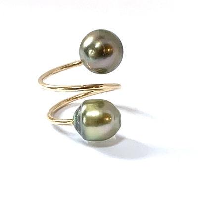 Ohana Tahitian Pearl 14k Gold Filled Double Wrap Ring by Wendy Mignot