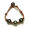 photo of Wendy Mignot Bora Bora Three Pearl Tahitian Pearl and Leather Daisy Bracelet