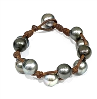 Fine Pearls and Leather Jewelry by Designer Wendy Mignot Toboga Tahitian Bracelet