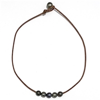 photo of Wendy Mignot Breezy Five Pearl Tahitian Pearl and Leather Necklace