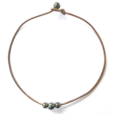 photo of Wendy Mignot Daisy Tahitian Pearl Three Pearl and Leather Necklace