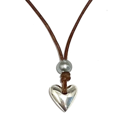 Heart & Soul Tahitian Pearl and Silver Heart Saba Necklace